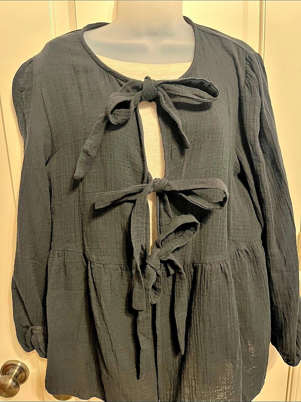 Bundle front tie peplum gauze jkt L and cotton top xl